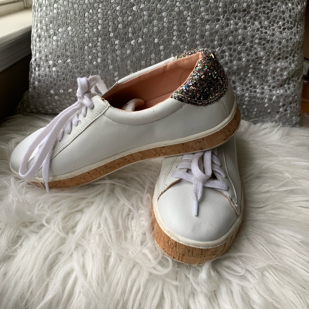 Kate Spade White Leather Cork Glitter Sneaker (size 10.5)